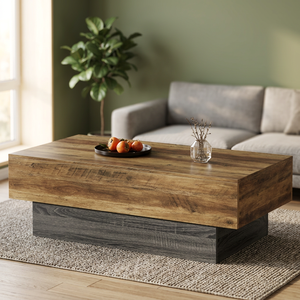 Table basse convertible Qualcosa, style farmhouse moderne, en bois massif, 55 pouces, rectangulaire, base grise, meubles vintage pour salon - Product Image 3