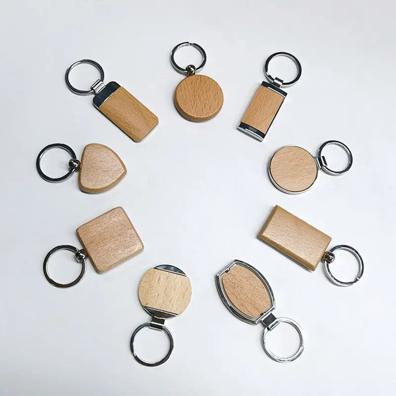 Wholesale Sublimation Blanks Keychain Wood Accessories Wooden Key Chain Keychain For Engraving Leather Wooden Custom Keychain