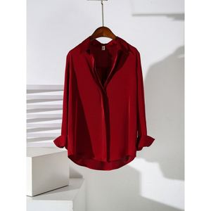 Blusa de Manga Larga para Mujer, Satén Rojo de Alta Gama, Elegante, Resistente a las Arrugas, Profesional, para Oficina, Primavera-Otoño, Nueva - Product Image 1