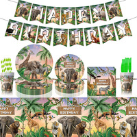 Safari Jungle Birthday Party Supplies Tableware Zoo Theme Forest Animal Party Decorations Disposable Plates Cups Napkins Cutlery