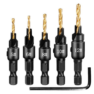 Countersink Drill Bit Set 5 6 8 10 12 Hex Shank Tialn Coated For Woodworking And Metal Drilling - Product Image 1