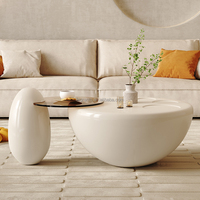 Table basse ronde de luxe pour la maison et ensemble de tables d'appoint en verre trempé, couleur crème, style nuage, pour salon, avec meuble TV