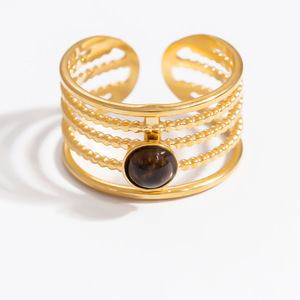 Geometric Natural Stone Stainless Steel <b>Ring</b> For Women 18k Gold Plated <b>Titanium</b> Steel Jewelry Gift Occasion Bezel Setting - Product Image 5