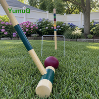 Ensemble de croquet vintage YumuQ Factory Premium en bois de caoutchouc pour six joueurs, idéal pour les familles, les jardins et les jeux en plein air