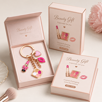 Porte-clés vintage en alliage de zinc plaqué or avec émail goutte d'huile, ensemble de pendentifs pour sac de maquillage rouge rosé, charme de porte-clés en forme de rouge à lèvres