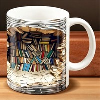 Tasses à café en céramique personnalisées avec impression par transfert thermique, 320 ml, 11 oz, design 3D étagère à livres, en grès, cadeaux promotionnels