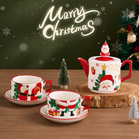 Service à thé de Noël en porcelaine plaqué or, un théière et deux tasses, idéal pour un cadeau de Noël