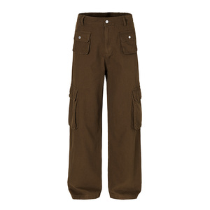 Herren Hochwertige Wash <span class=keywords><strong>Brown</strong></span> Cargo <span class=keywords><strong>Pants</strong></span> Mode Vintage Casual Baggy Straight <span class=keywords><strong>Denim</strong></span> Jeans Benutzer definierte Herren Pocket Designer Jeans - Product Image 5