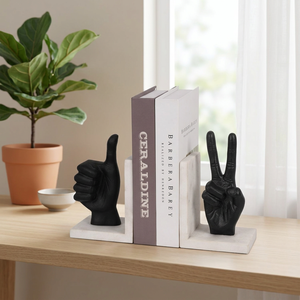 Sujetalibros de metal AK Brass con diseño de mármol blanco y negro, juego de 2, soportes decorativos para libros para decoración de estanterías en el hogar, oficina o biblioteca. - Product Image 3