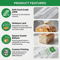 Sacs à pain en LDPE imprimés sur mesure, qualité alimentaire FDA, emballage souple pour pain grillé, fabricant sur mesure, vente en gros