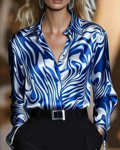 Camisa <span class=keywords><strong>de</strong></span> Oficina Elegante para Mujer, Estampado <span class=keywords><strong>de</strong></span> <span class=keywords><strong>Cebra</strong></span>, Satén, Manga Larga, Blusa Casual, Oferta - Product Image 4