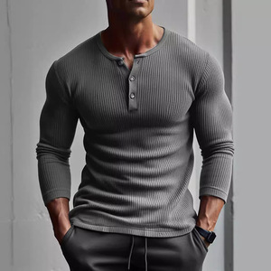 2025 Fábrica al por mayor Estilo Europeo Americano Fitness Relajación Color sólido Diseño de punto suelto Cuello en V de moda para hombres - Product Image 4