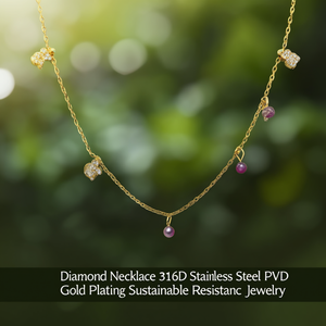 Collar de Diamantes en Acero Inoxidable 316L con Baño de Oro PVD, Joyería Sostenible y Resistente - Product Image 3