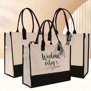 Sac de plage en toile personnalisé avec initiales, cadeau monogrammé, sac fourre-tout en jute pour femmes - Product Image 4