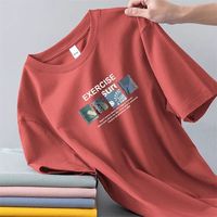 T-shirt d'été pour homme, imprimé lettres, style américain streetwear, 200g, 100% coton, coupe classique, respirant, écologique, séchage rapide, col rond