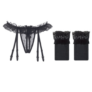 Ding Zhi Mei Bas cuissardes transparents en dentelle avec porte-jarretelles, culotte érotique transparente pour femme à entrejambe ouvert - Product Image 5