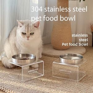 Mangkuk hewan peliharaan besi tahan karat akrilik kotak padat perawatan mulut berdiri ringan ramah lingkungan untuk kucing anjing kucing modis - Product Image 1