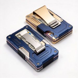 Portefeuille homme en aluminium anti-RFID personnalisé, fin et minimaliste, avec pince à billets et compartiment pour cartes de crédit - Product Image 1