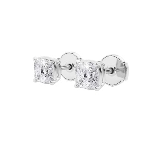 Boucles d'oreilles clous en or 10K 14K 18K avec diamants de laboratoire à quatre griffes, taille coussin personnalisée, vente en gros - Product Image 2