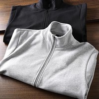 Cardigan long zippé décontracté pour homme, doublé polaire et soie, col montant, collection automne-hiver, vente en gros usine