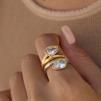 Bague ouverte en zircon Sonata pour femme, bicolore or et argent, avec cristaux scintillants, cadeau idéal pour le quotidien, finition dorée.