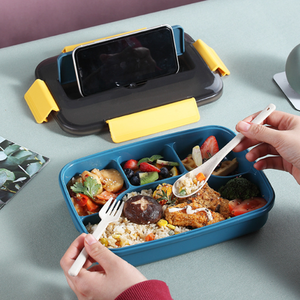 Contenedor de comida para llevar de plástico PP sin BPA de 1200ml Forma rectangular <span class=keywords><strong>4</strong></span> compartimentos con <span class=keywords><strong>cuchara</strong></span> y tenedor - Product Image 5