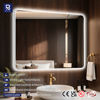 Cermin Kamar Mandi LED Bingkai Aluminium Persegi Panjang Besar untuk Pabrik/Hotel, Cermin Dinding Pintar Berlampu dengan Layar Sentuh