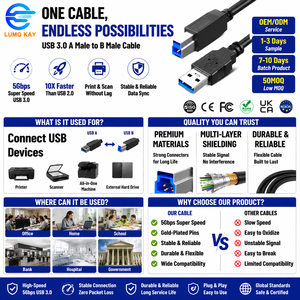 Câble d'imprimante USB 3.0 Type A vers B LUNG KAY 5 Gbps Double blindage 28/24AWG Cordon de connexion de données pour scanner HP Canon OEM - Product Image 3