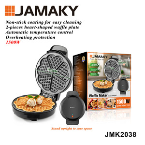 JAMAKY <b>Waffle</b> <b>Maker</b> 19.5Cm Heart Shape Non-Stick Electric Breakfast <b>Maker</b> JMK2038 - Product Image 1