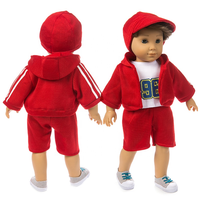 Красная одежда с капюшоном, штаны, белая рубашка, подходит для 43 см кукол, одежда для мальчиков 18 дюймов, кукольный костюм для мальчиков, подарки для детей