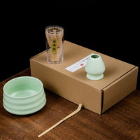 Service à thé japonais en bambou Matcha Fouet traditionnel Bol à Matcha Porte-fouet en céramique Kit de Matcha fait à la main