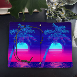 Carnet vintage A6 avec fermeture à cravate Papier épais Cadeau record de réunion pour directeurs marketing avec palmier Sunset Oce - Product Image 4