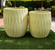 Macetas Modernas de Fibra de Arcilla, Acabado Verde Claro Glaseado, Diseño Minimalista con Patrón Circular, Macetas Circulares para Interiores - Product Image 4