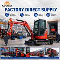 Mini-excavatrice LOGWAY en stock pour le travail de construction en flotte de loueurs, avec cabine fermée et chenilles durables