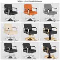 Fauteuil de Barbier avec Base Ronde Argentée, Assise Noire, Grise, Beige et Orange pour Salon de Coiffure – Équipement et Fournitures en Gros