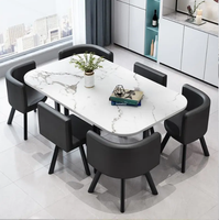 Table à manger moderne de luxe en acier inoxydable doré avec plateau en marbre pour la salle à manger, ensemble de table à manger