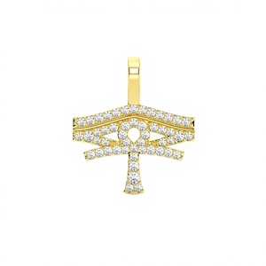 Colgante de Oro Sólido 10K con Ojo Religioso Ra Ankh y Diamantes Naturales, Personalizado, de Venta Caliente, Idea de Regalo de Joyería Fina Unisex - Product Image 1