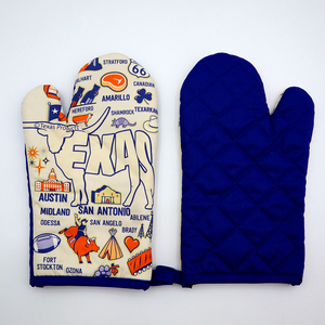 Aqua màu chim Mô hình nhà bếp chống trượt Silicone lò găng tay in phong cách nấu nướng bông lò găng tay cặp - Product Image 2