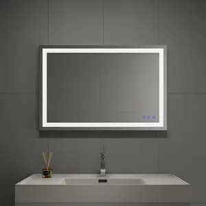 Miroir de salle de bains moderne mural 36x24 anti-buée, LED sans cadre IP44 pour hôtel intelligent avec éclairage