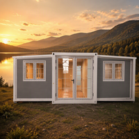 Maison Modulaire Conteneurisée à Double Ailes, Texture Pierre, pour Jardin, Durable et Robuste, Laine de Roche, Taille Personnalisée Selon Vos Besoins