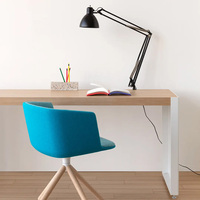 Bureau Minimaliste avec Piétement en Plaque et Plateau Long en Bois – Poste de Travail Simple pour Bureau à Domicile et Espace de Travail d'Entreprise