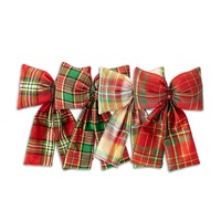 Noeuds de Noël en tissu écossais rouge et vert scintillant de haute qualité, style américain, fabriqués à la machine, décorations pour arbre de Noël