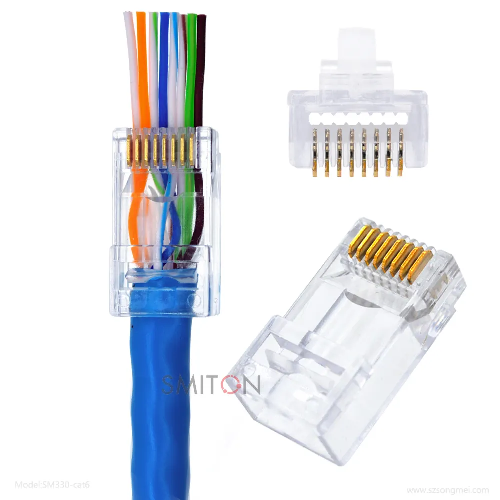 8P8C 3U 10U 30U End Pass Through Rj45 Crimp Tool Pass Through Cat5E Cat6 Connector RJ45