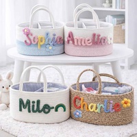 Panier de rangement en corde de coton personnalisé avec poignées, organisateur de jouets tissé personnalisé pour chambre de bébé et rangement domestique