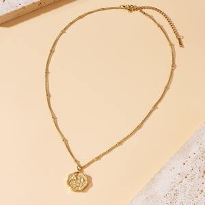 Femmes Gravé Personnalisé Sceau de Cire Fleur Timbre Pendentif Charm Collier Ras du Cou Acier Inoxydable Pièce Ronde Disque <span class=keywords><strong>Médaille</strong></span> Pendentifs - Product Image 2
