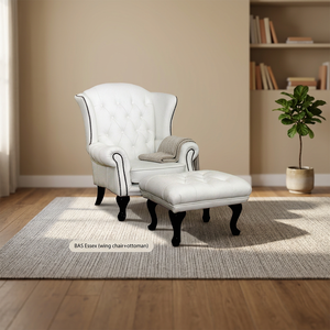 Ensemble de salon Chesterfield avec fauteuil à oreilles et ottoman, mobilier de maison en cuir véritable, haute durabilité, plusieurs options - Product Image 4
