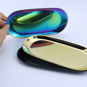 Estuche Ovalado Metálico para Encendedor, Bandeja de Almacenamiento de Lujo, Acabado Negro, Dorado y Arcoíris - Product Image 5