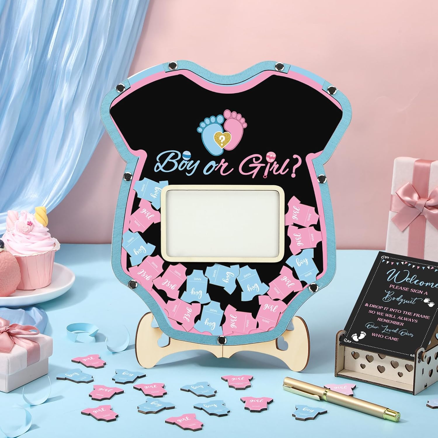 Libro De Invitados Personalizado Para Baby Shower O Bautizo – Con Fotos, Nombre Y Fecha (Estilo 5, Incluye Corazones De Madera)