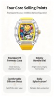 Montre à quartz étanche pour homme avec cadran graffiti Smiley Face, boîtier tonneau, montre tendance pour homme et femme, cadeau de Noël