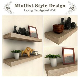 Wooden <b>Wall</b> <b>Mounted</b> <b>Shelf</b> 33x15x85cm Double Tier Solid Wood Living Room Storage Organization Open Style Bookshelf - Product Image 2